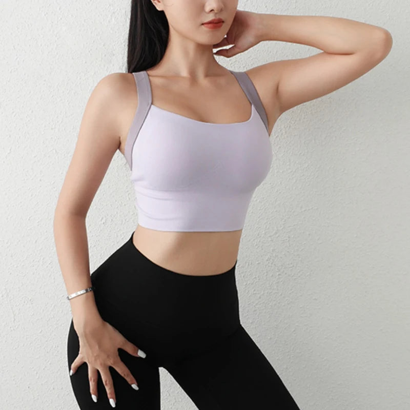 High-Support Padded Sports Bra – Square Neck, Open Back